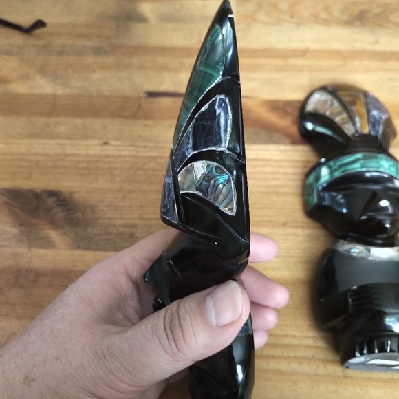 Onyx / obsidian (?) Mexican Aztec Mayan figurines (set of two) - Picture 6 of 10